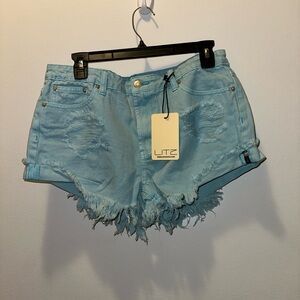LITZ Light Blue Distressed Denim Shorts